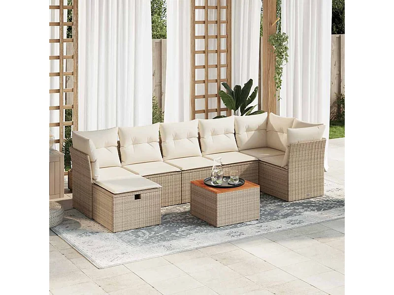 Set de sofás de jardín y cojines 8 piezas ratán sintético beige