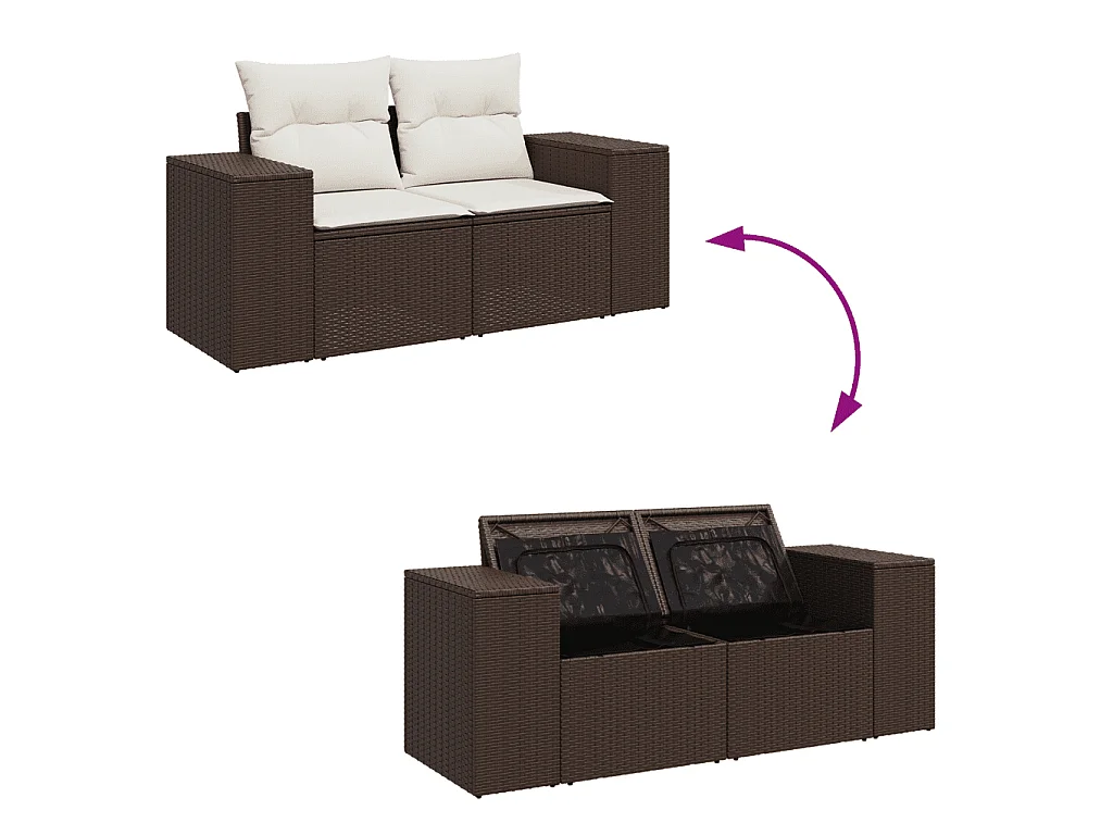 Set de sofás de jardín 9 pzas y cojines ratán sintético marrón