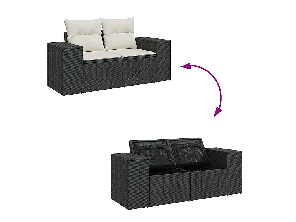9-tlg. Garten-Sofagarnitur mit Kissen Schwarz Poly Rattan