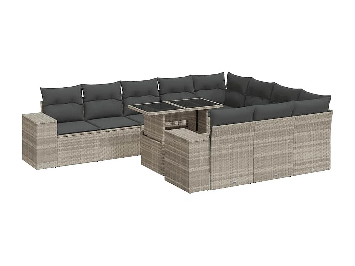 Salon de jardin 11 pcs avec coussins gris clair résine tressée