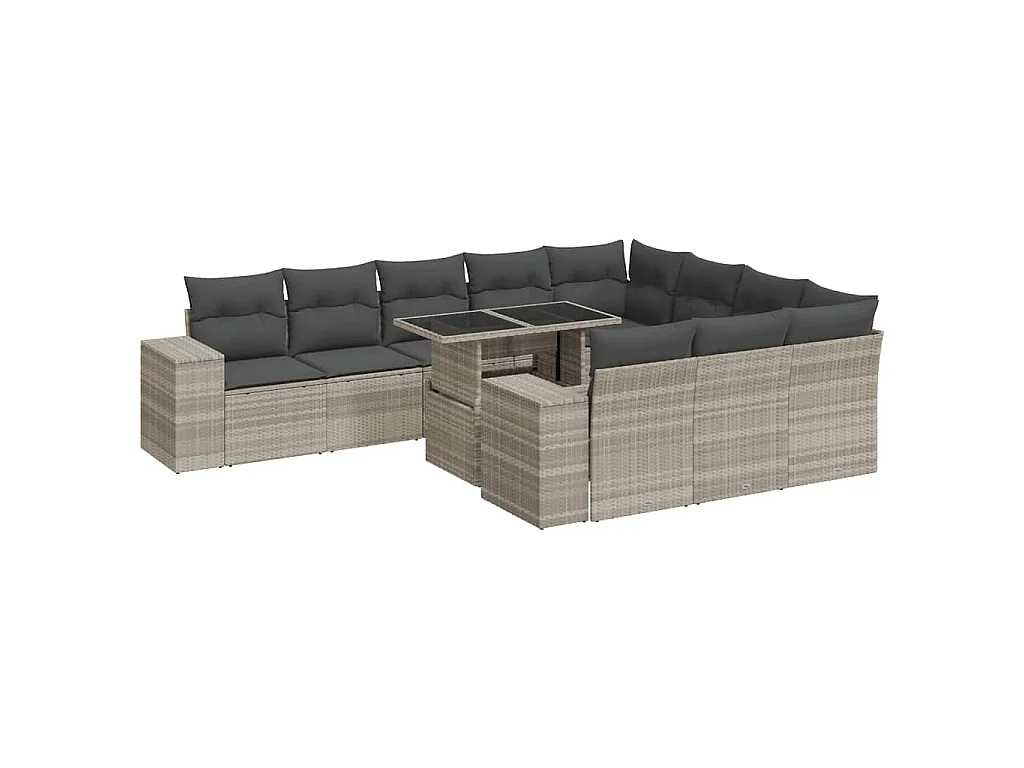 Salon de jardin 11 pcs avec coussins gris clair résine tressée