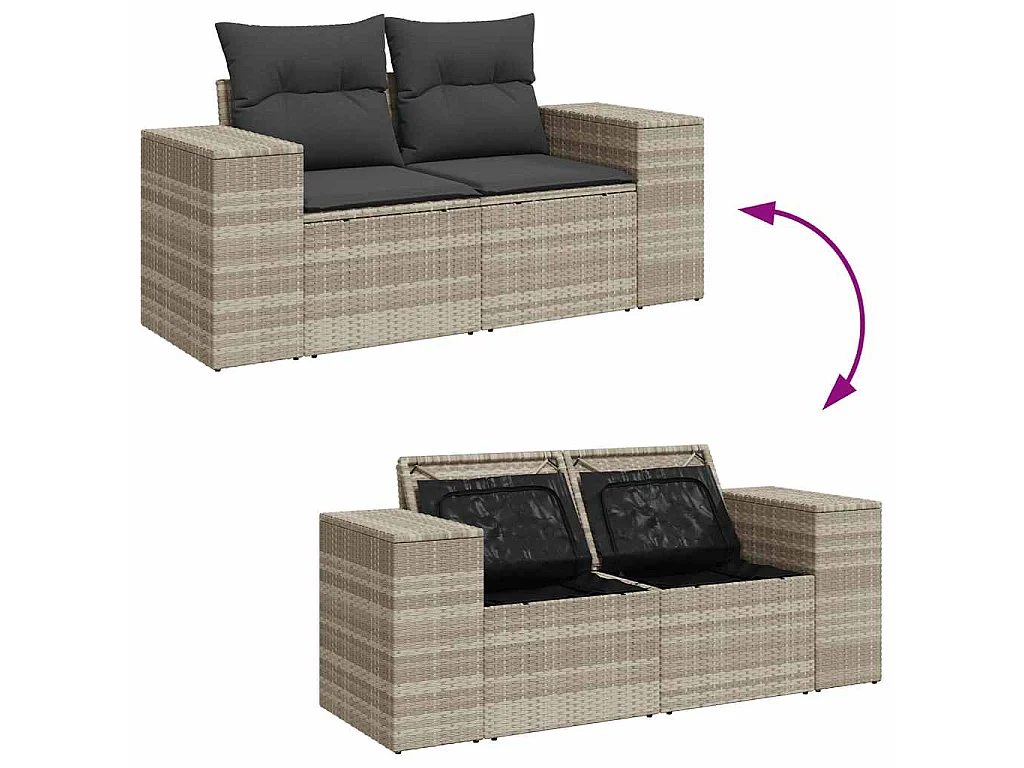 Salon de jardin 11 pcs avec coussins gris clair résine tressée