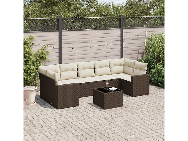 Salon de jardin 8 pcs avec coussins marron résine tressée