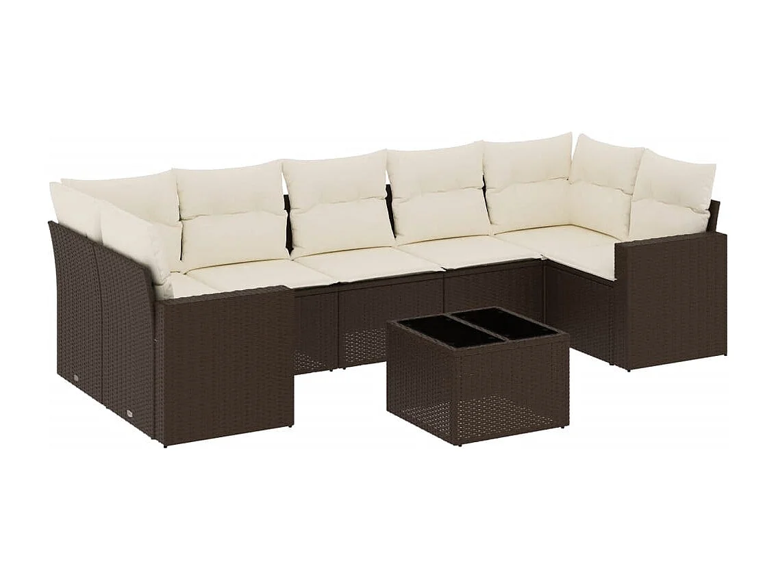 Salon de jardin 8 pcs avec coussins marron résine tressée