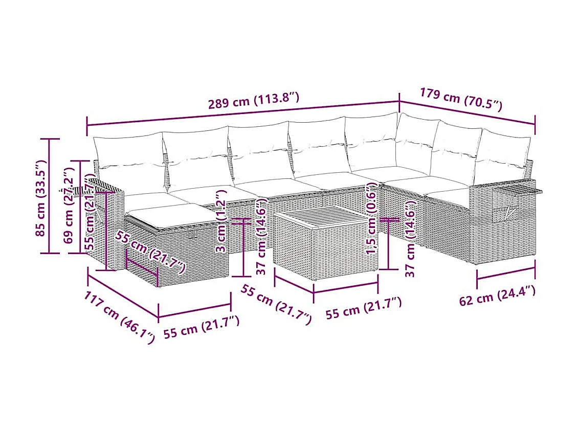 Set Divani da Giardino 9 pz con Cuscini Nero in Polyrattan
