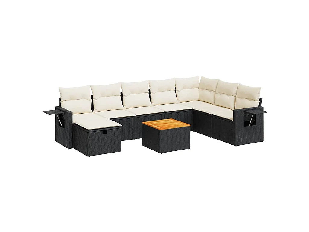 9-tlg. Garten-Sofagarnitur mit Kissen Schwarz Poly Rattan