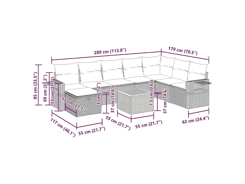 9-tlg. Garten-Sofagarnitur mit Kissen Schwarz Poly Rattan