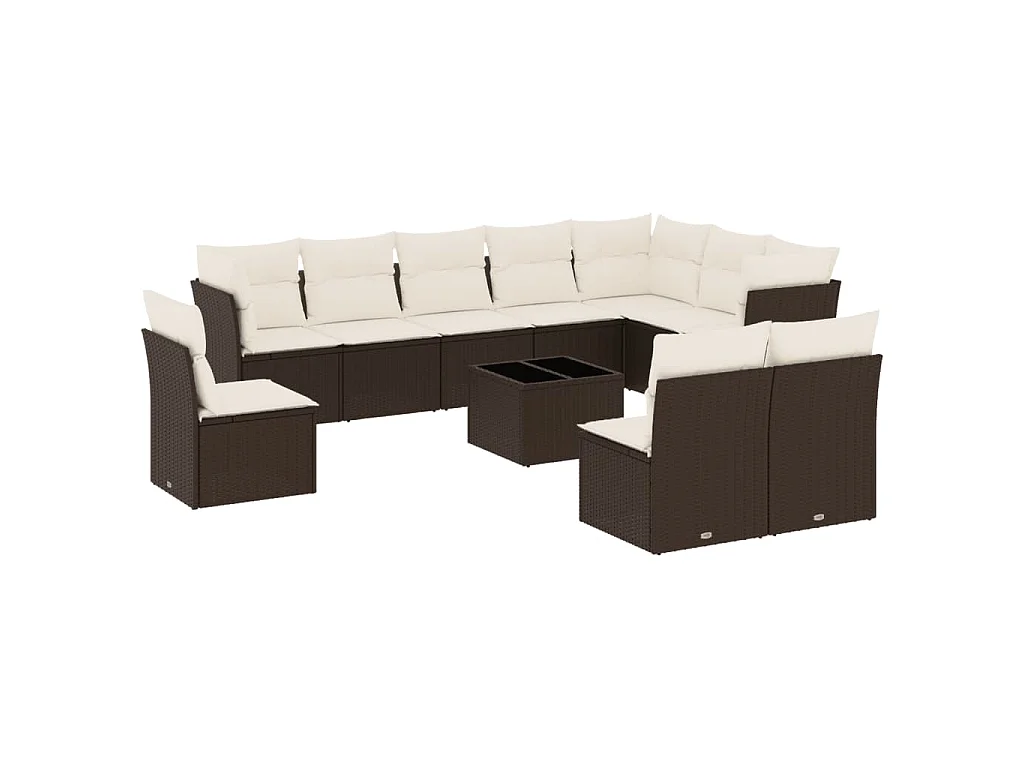 11-delige Loungeset met kussens poly rattan bruin