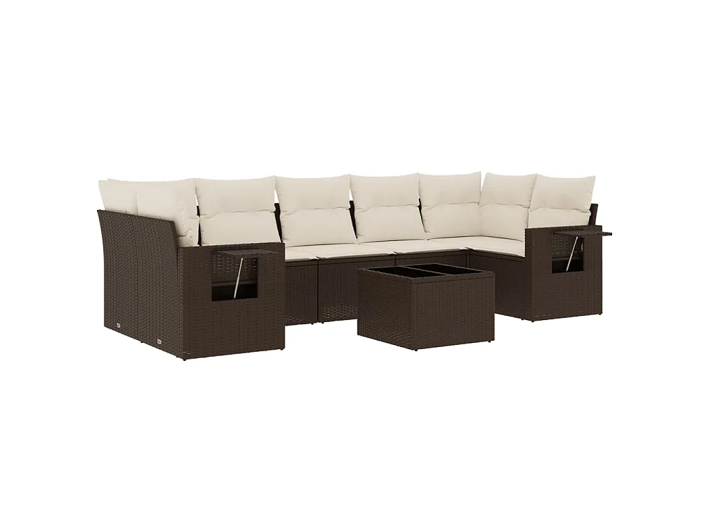 8-delige Loungeset met kussens poly rattan bruin