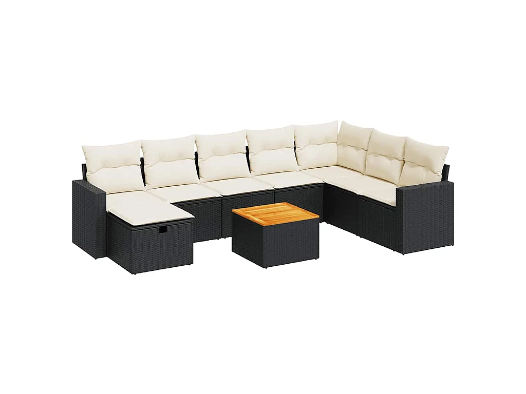 9-tlg. Garten-Sofagarnitur mit Kissen Schwarz Poly Rattan