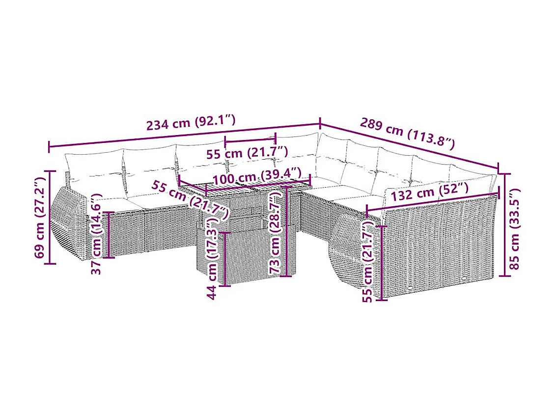 11-delige Tuinset met kussens poly rattan beige