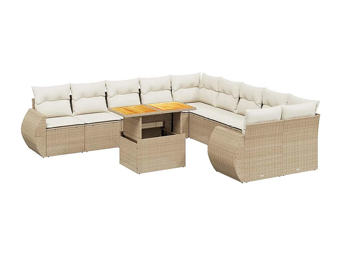 Salon de jardin 11 pcs avec coussins beige résine tressée