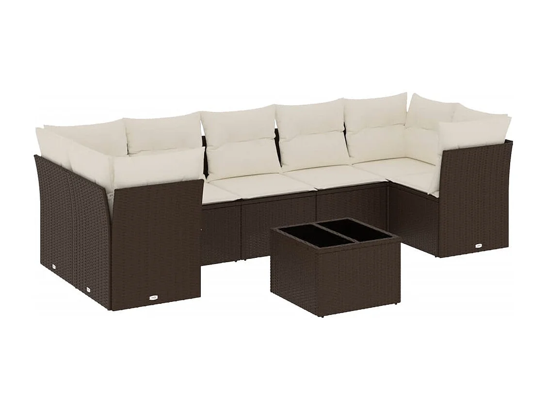 Salon de jardin 8 pcs avec coussins marron résine tressée
