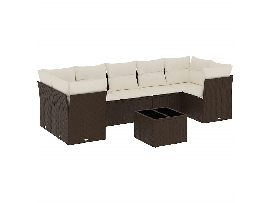 Salon de jardin 8 pcs avec coussins marron résine tressée