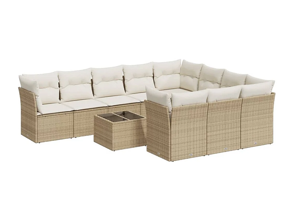 11-tlg. Garten-Sofagarnitur mit Kissen Beige Poly Rattan
