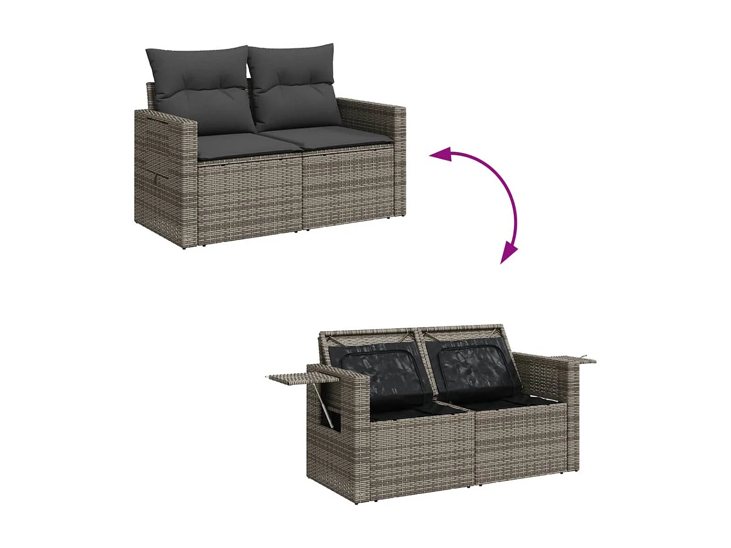 Salon de jardin 9 pcs avec coussins gris résine tressée