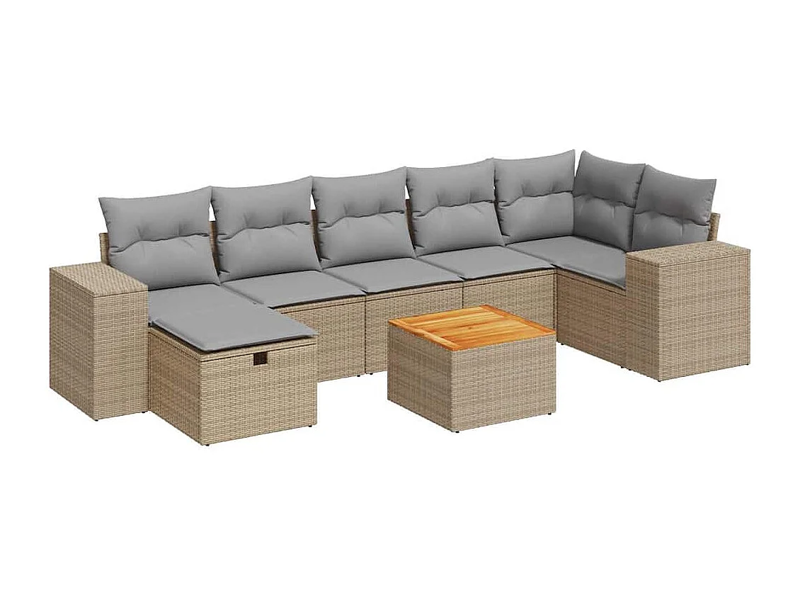 Set Divano da Giardino 8 pz con Cuscini Beige in Polyrattan