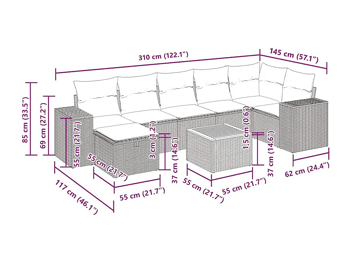 Set Divano da Giardino 8 pz con Cuscini Beige in Polyrattan