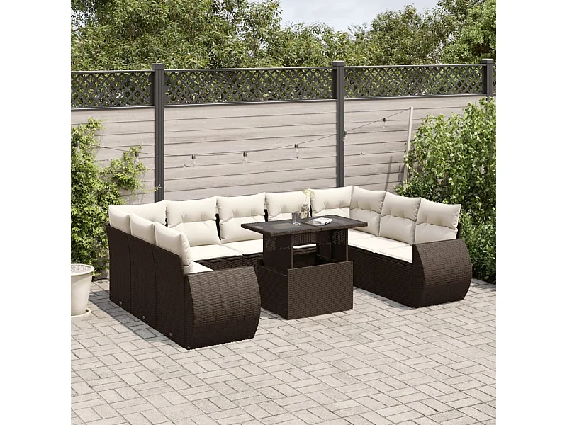 Set Divani da Giardino 10pz con Cuscini in Polyrattan Marrone
