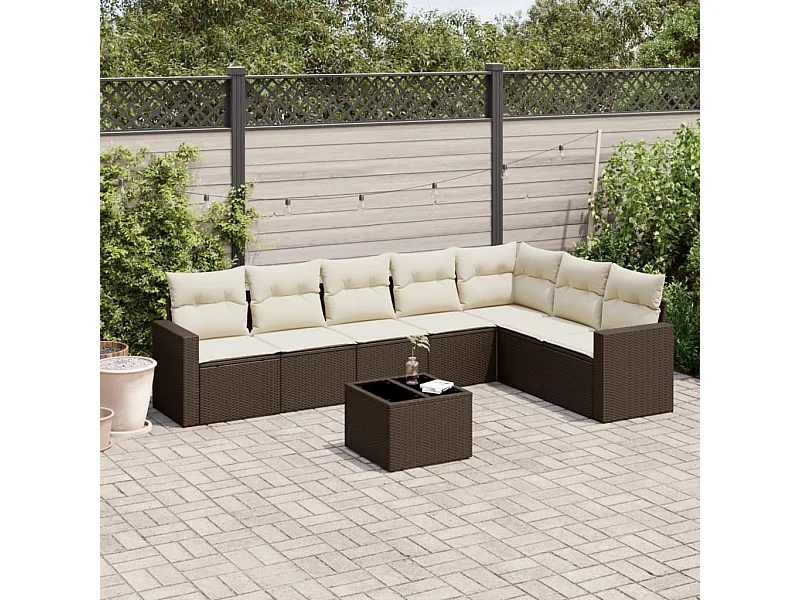 Salon de jardin 8 pcs avec coussins marron résine tressée