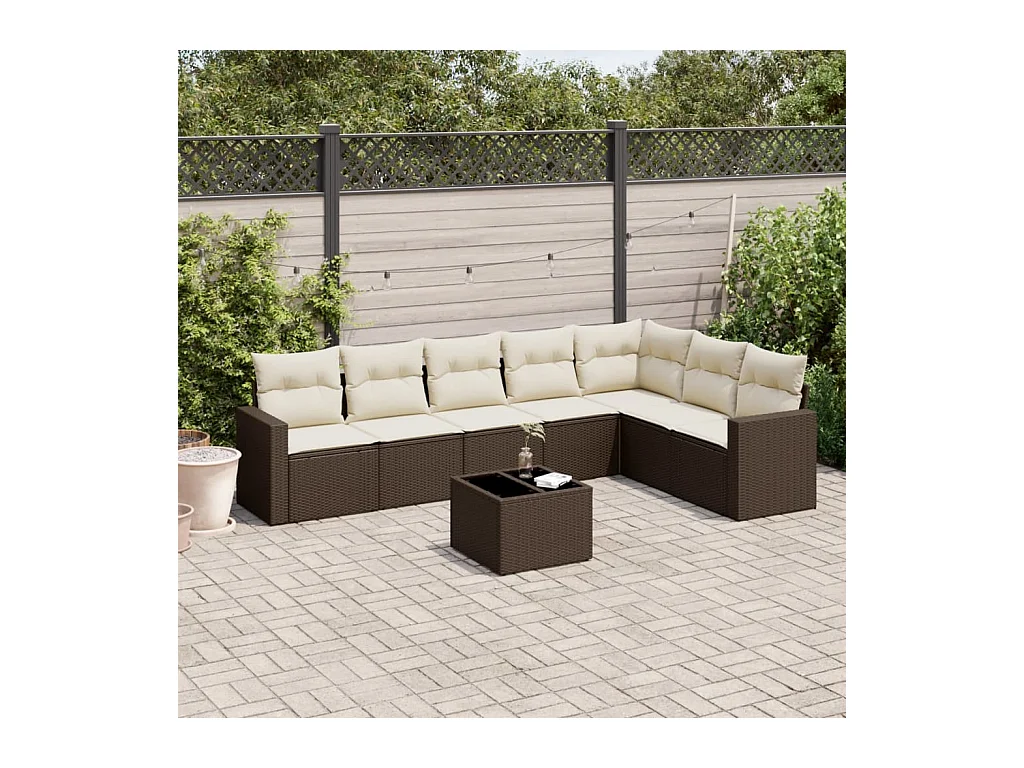 8-tlg. Garten-Sofagarnitur mit Kissen Braun Poly Rattan