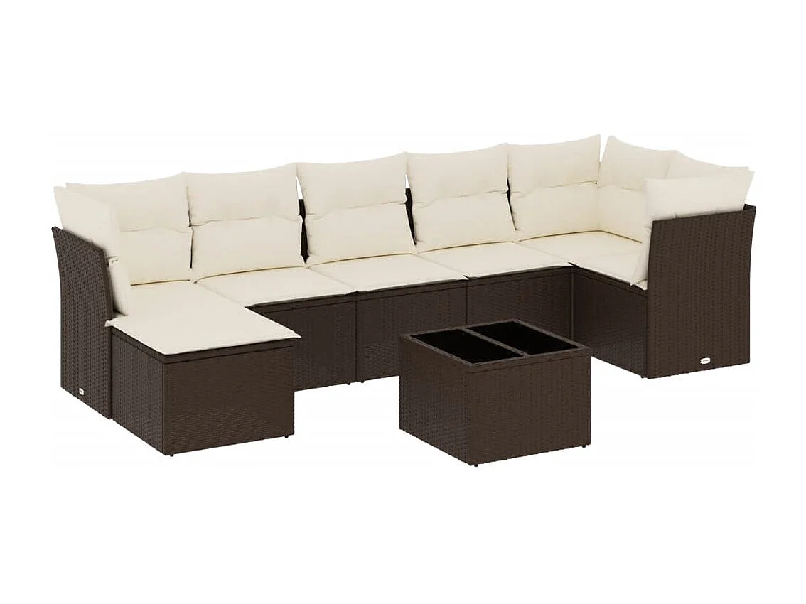 Salon de jardin 8 pcs avec coussins marron résine tressée