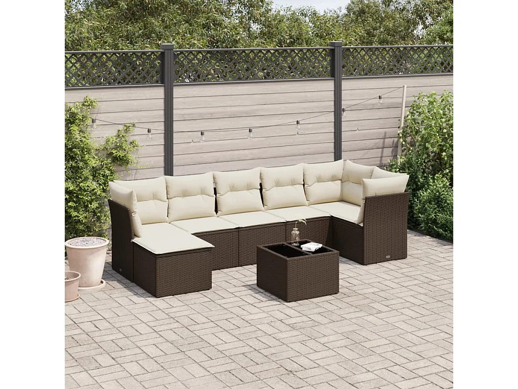 8-delige Loungeset met kussens poly rattan bruin