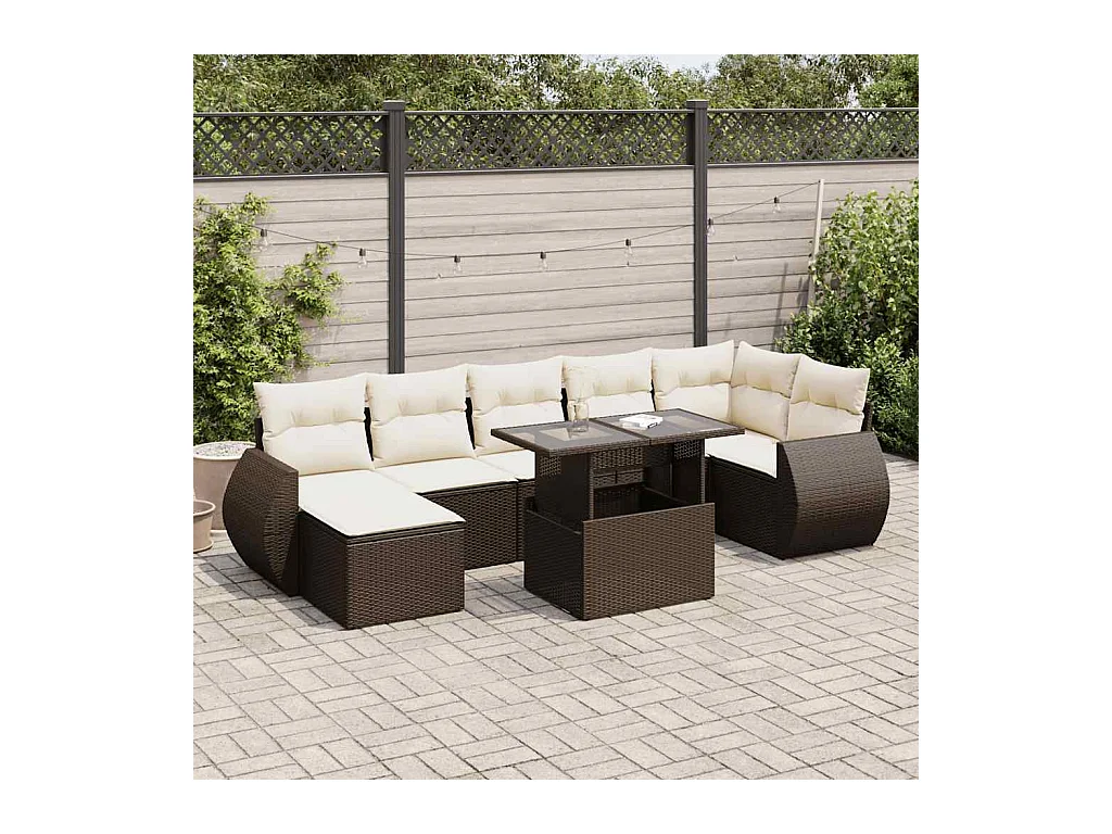 8-delige Loungeset met kussens poly rattan bruin