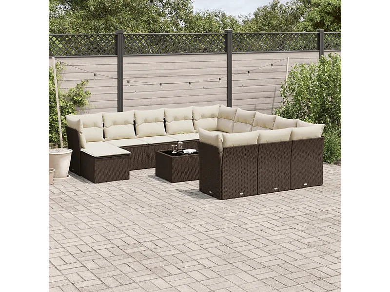 13-tlg. Garten-Sofagarnitur mit Kissen Braun Poly Rattan