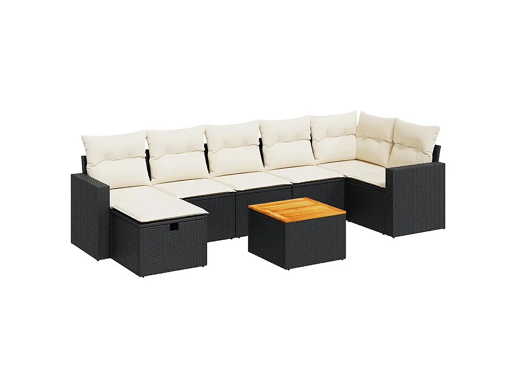8-delige Loungeset met kussens poly rattan zwart
