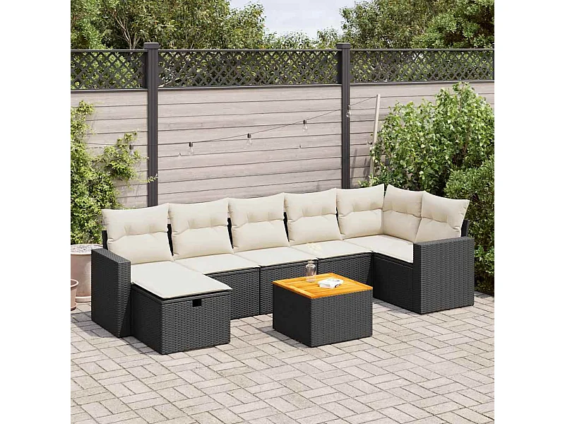 8-tlg. Garten-Sofagarnitur mit Kissen Schwarz Poly Rattan