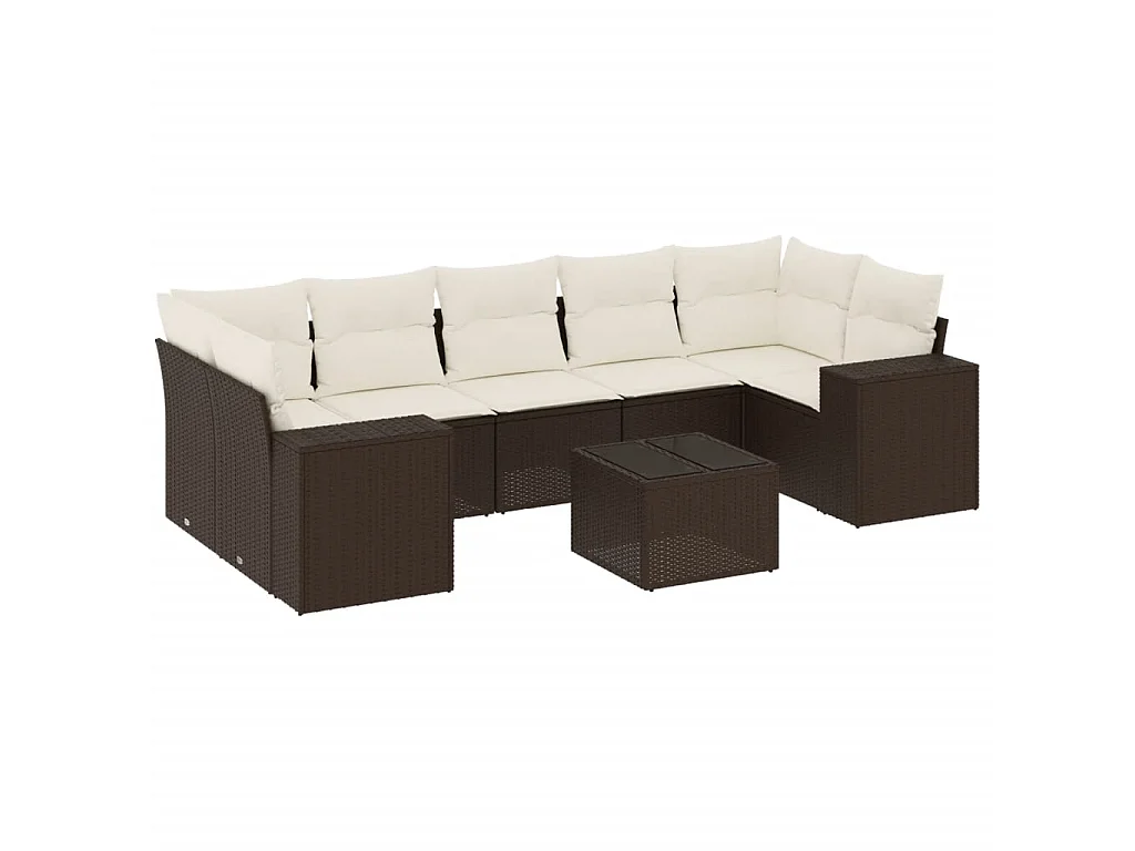 Salon de jardin 8 pcs avec coussins marron résine tressée