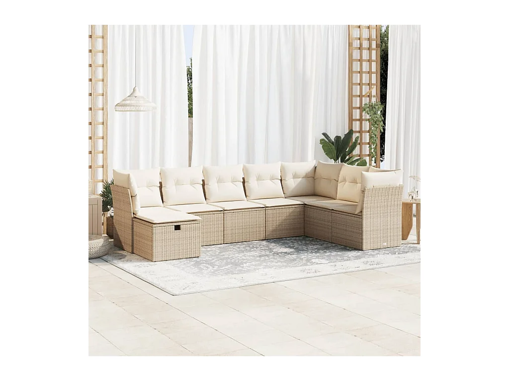 8-tlg. Garten-Sofagarnitur mit Kissen Beige Poly Rattan