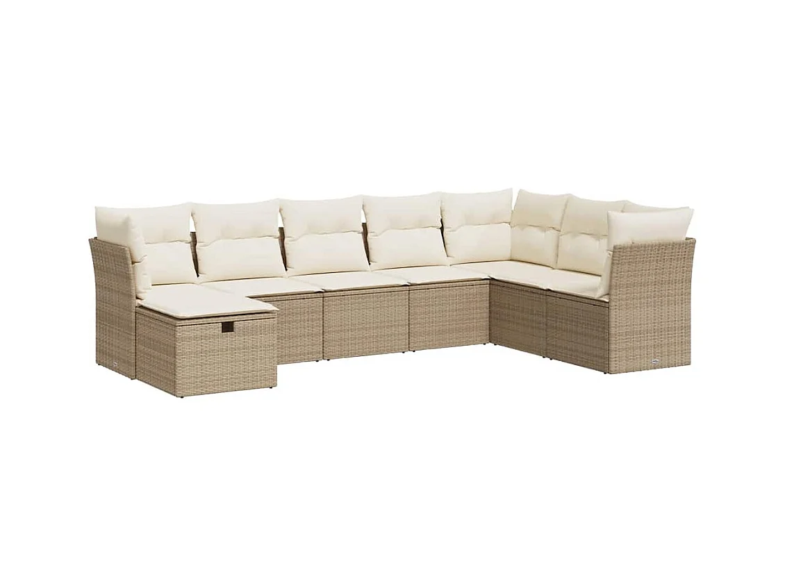 Salon de jardin avec coussins 8 pcs beige résine tressée