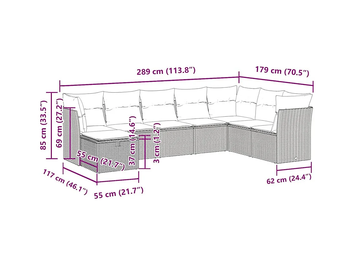 Salon de jardin avec coussins 8 pcs beige résine tressée