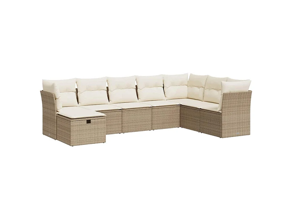 Set de sofás de jardín y cojines 8 piezas ratán sintético beige