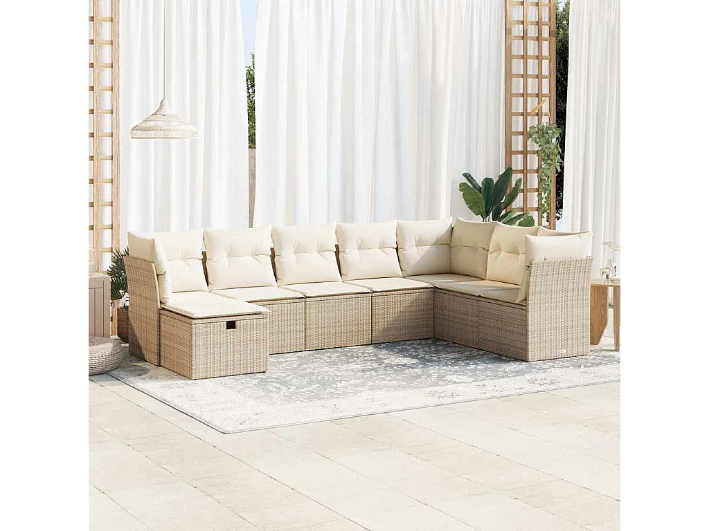 Set de sofás de jardín y cojines 8 piezas ratán sintético beige