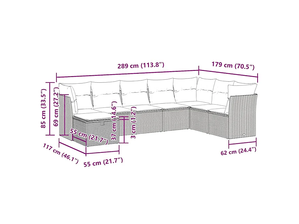 Set de sofás de jardín y cojines 8 piezas ratán sintético beige