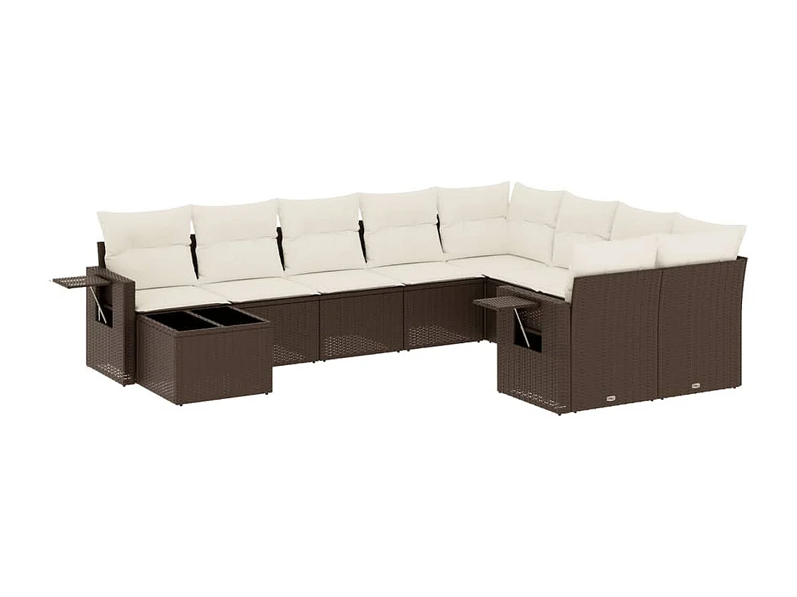 10-tlg. Garten-Sofagarnitur mit Kissen Braun Poly Rattan