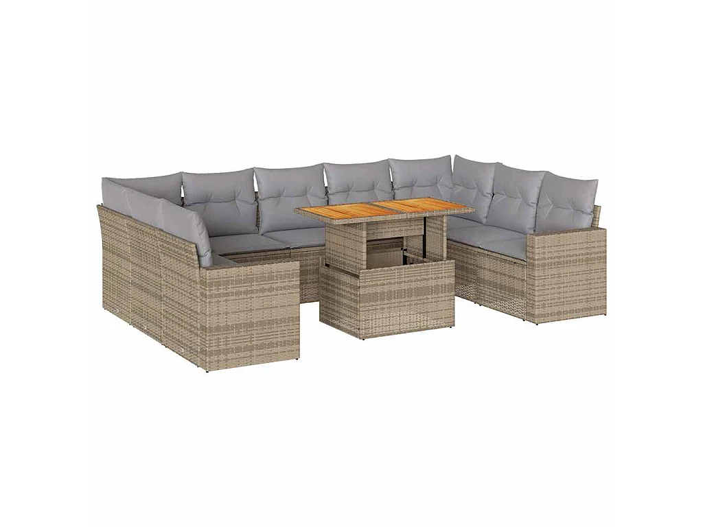 10-delige Loungeset met kussens poly rattan beige