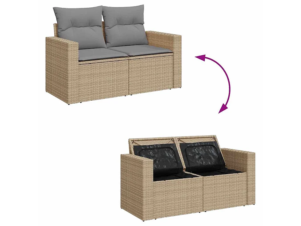 10-delige Loungeset met kussens poly rattan beige