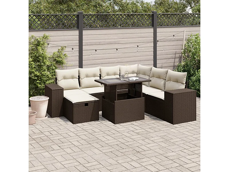 8-tlg. Garten-Sofagarnitur mit Kissen Braun Poly Rattan