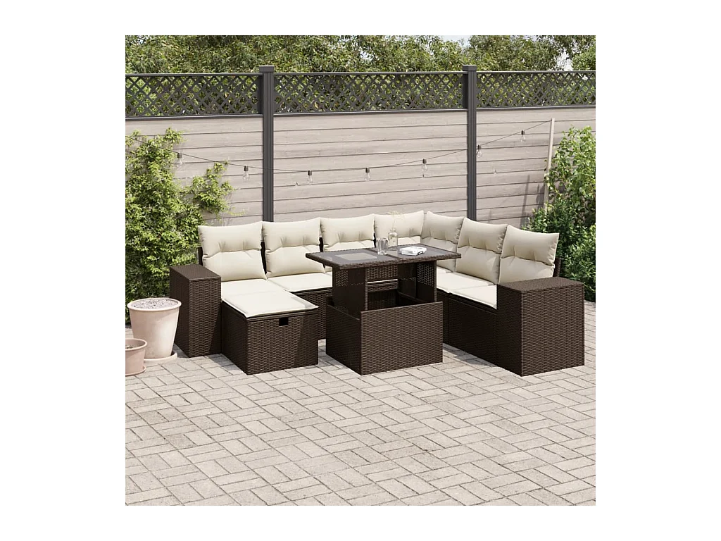 Set sofás de jardín 8 piezas y cojines ratán sintético marrón