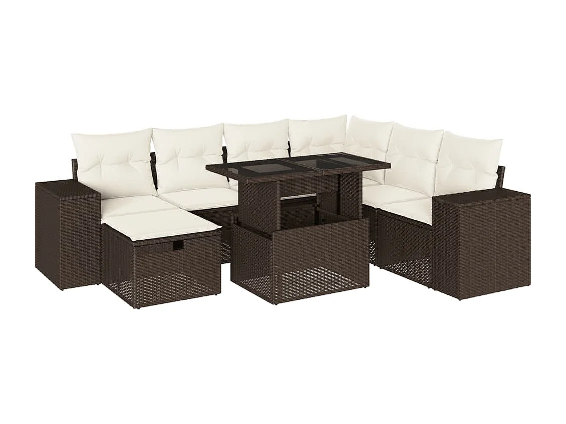 8-tlg. Garten-Sofagarnitur mit Kissen Braun Poly Rattan