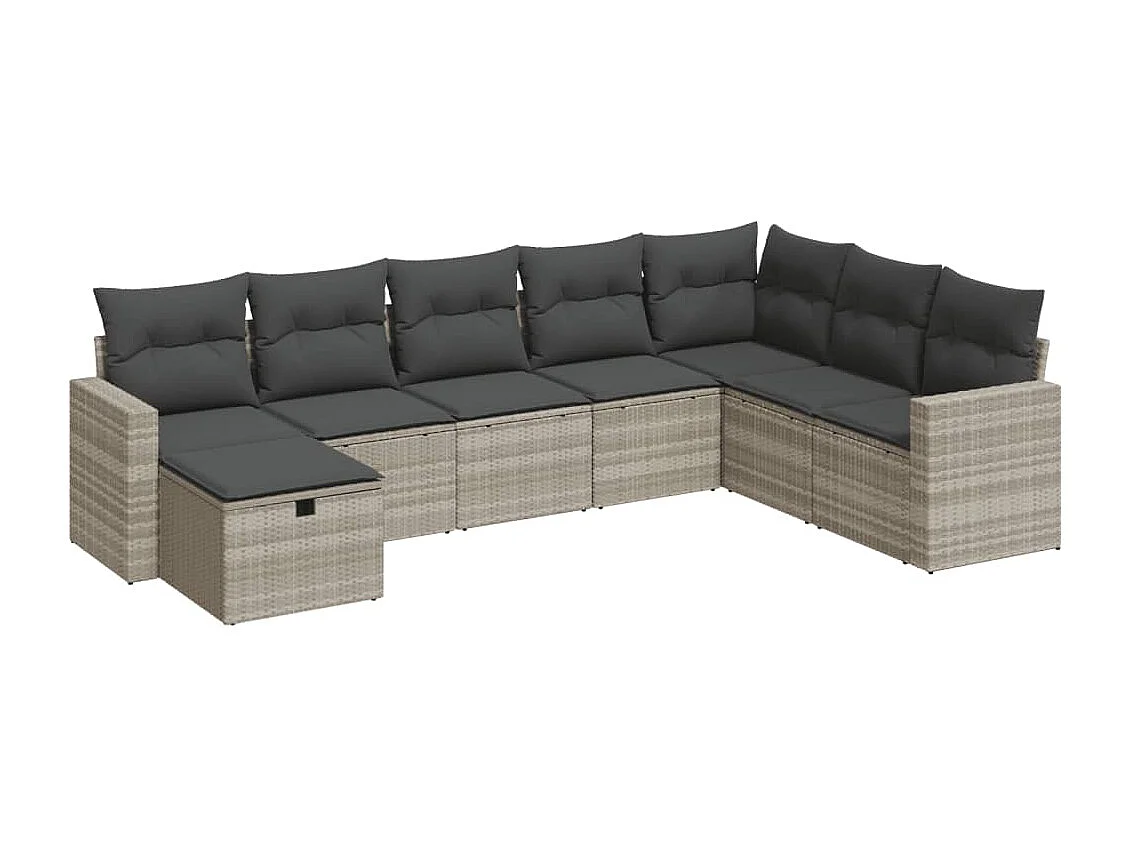 8-tlg. Garten-Sofagarnitur mit Kissen Hellgrau Poly Rattan