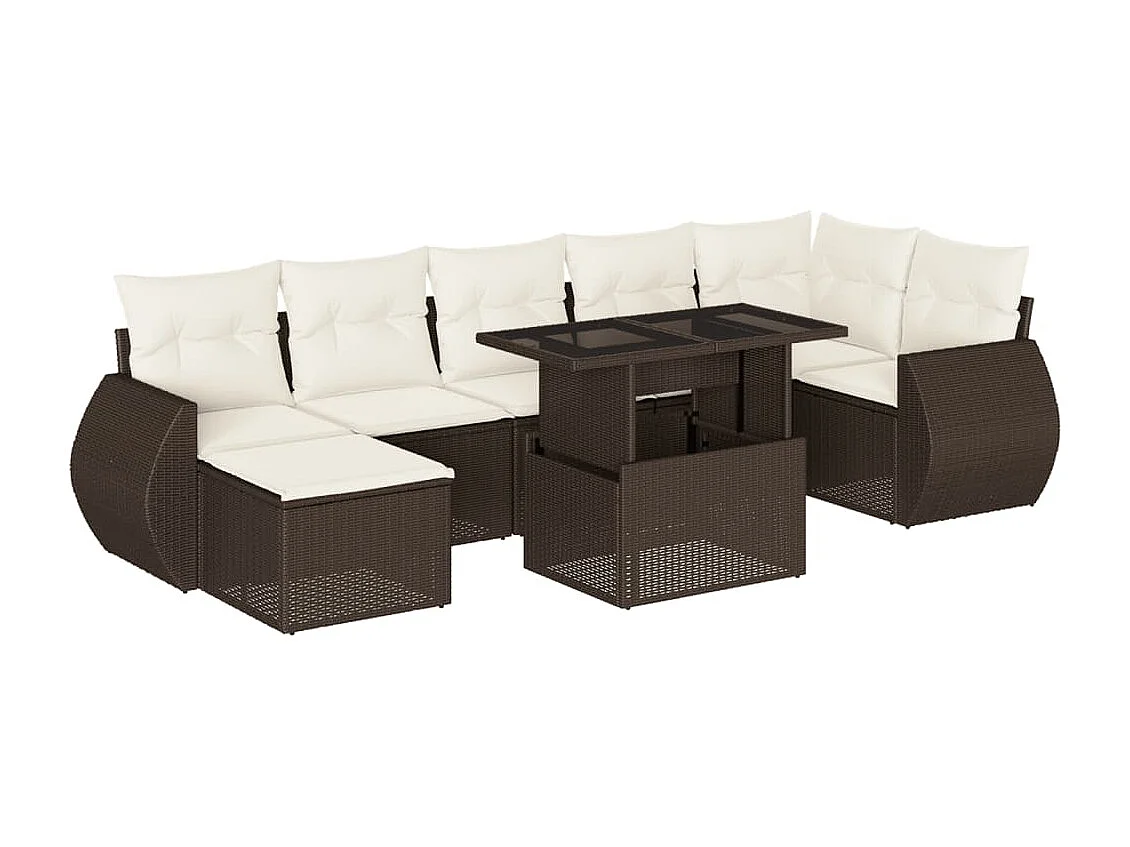 Salon de jardin 8 pcs avec coussins marron résine tressée