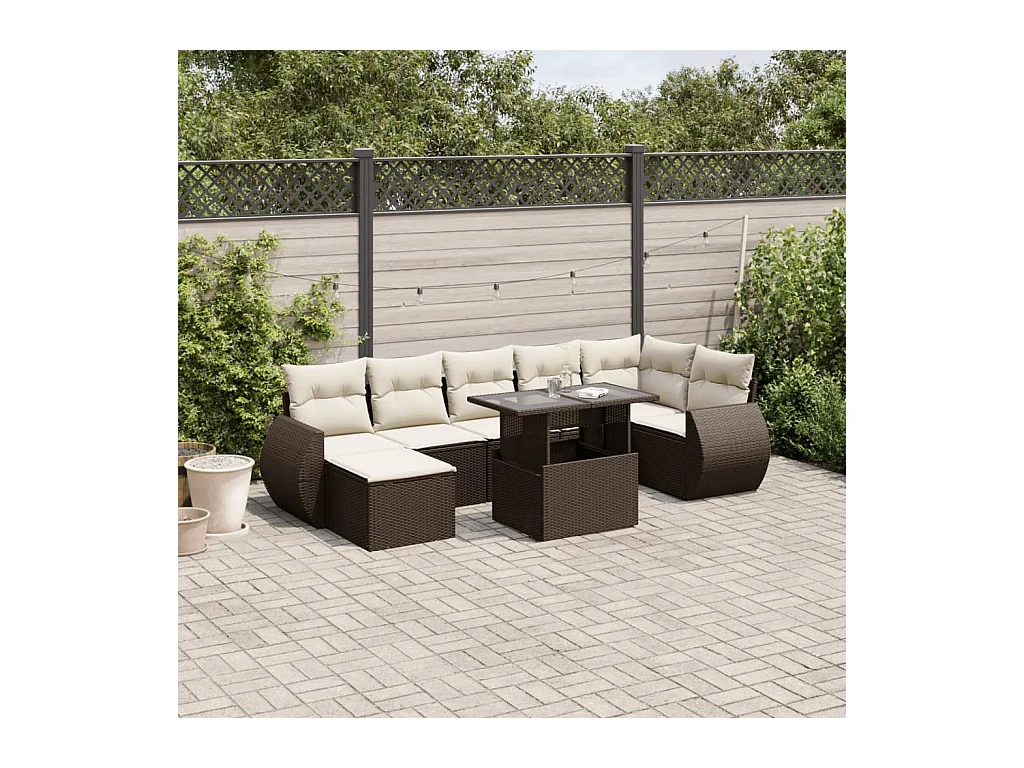 Salon de jardin 8 pcs avec coussins marron résine tressée