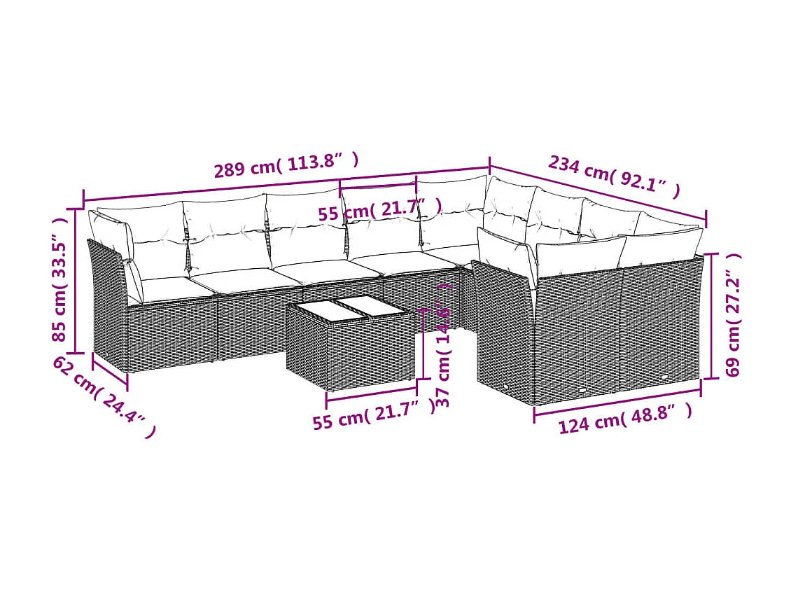 10-tlg. Garten-Sofagarnitur mit Kissen Braun Poly Rattan