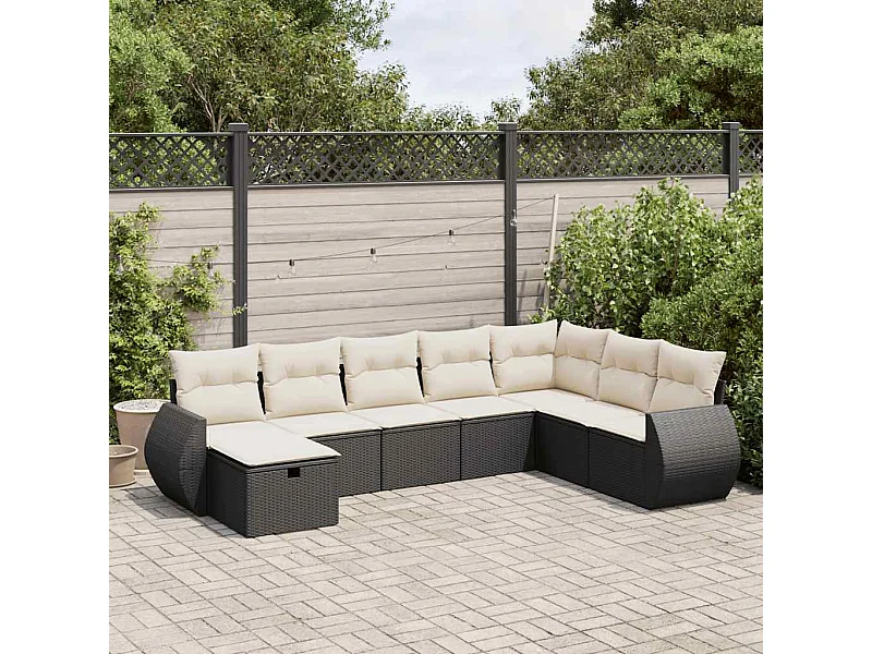 8-tlg. Garten-Sofagarnitur mit Kissen Schwarz Poly Rattan