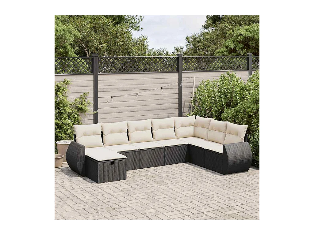 Salon de jardin 8 pcs avec coussins noir résine tressée